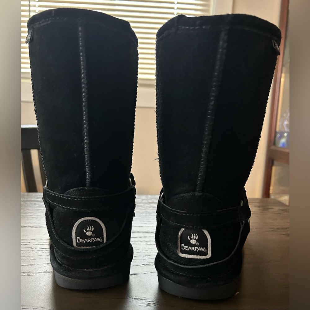 BearPaw Adele Women's Black Suede Winter Boots with Braided Strap & Buckle - Picture 5 of 9